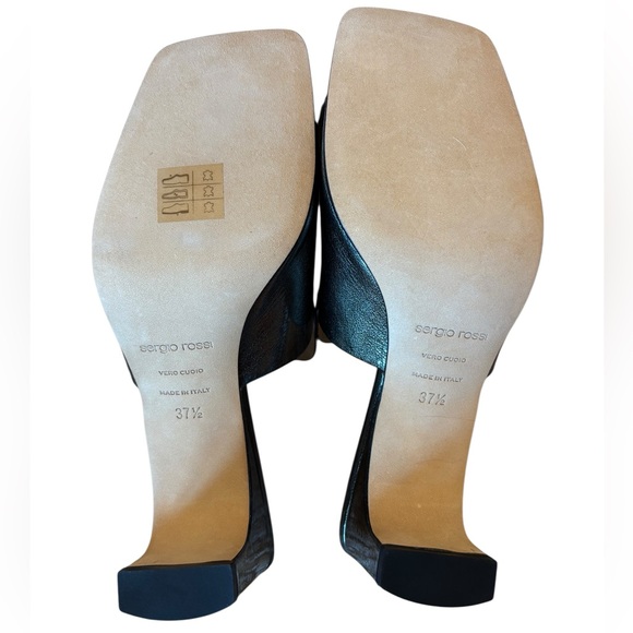 Sergio Rossi Textured Leather Mule Slides 37.5 7 7.5 - Picture 11 of 12